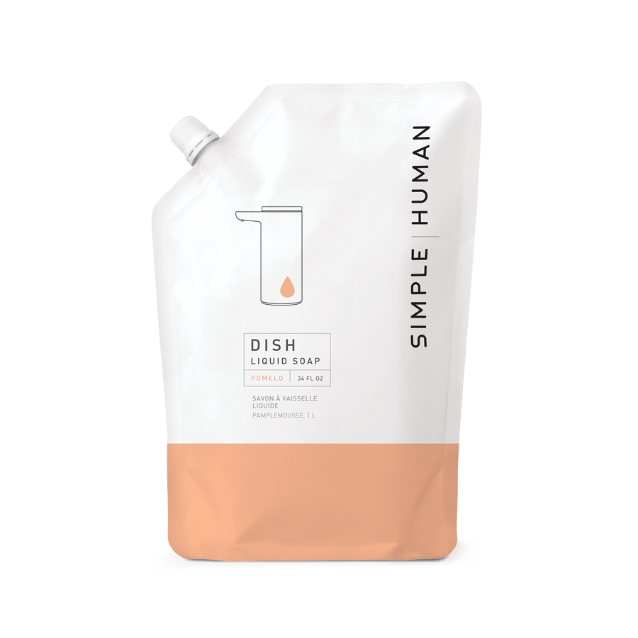 Front view of Simplehuman Liquid Dish Soap Refill Pouch, Pomelo scent, 34 fl oz, for sensor pumps.