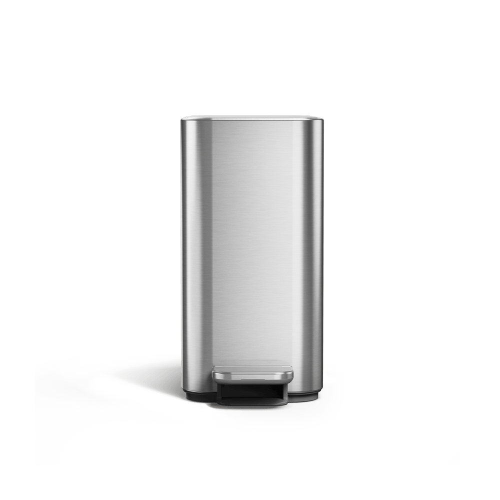 Simplehuman 5L Slim Step Can, Brushed Stainless Steel, Front view, hands-free operation