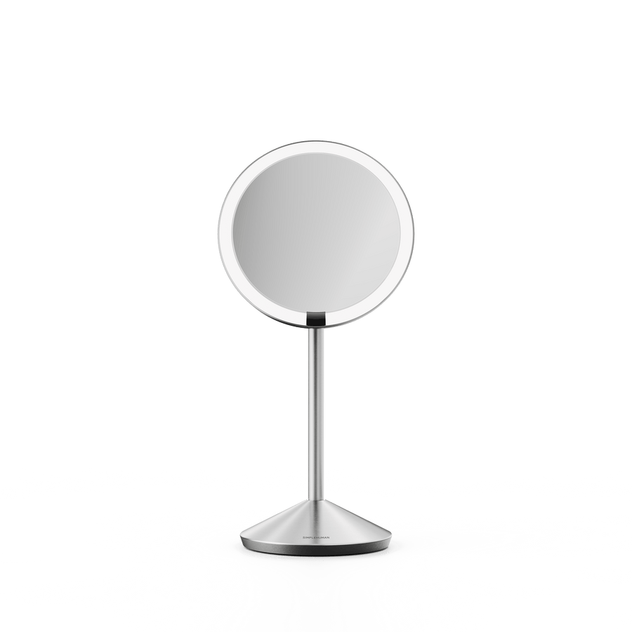 Simplehuman's Sensor Mirror Fold in Brushed, front view.