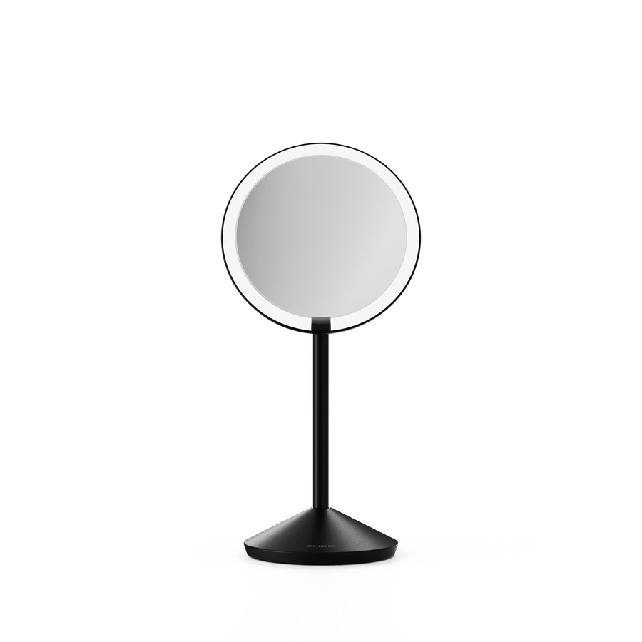 Simplehuman's Sensor Mirror Fold in Matte Black, front view.