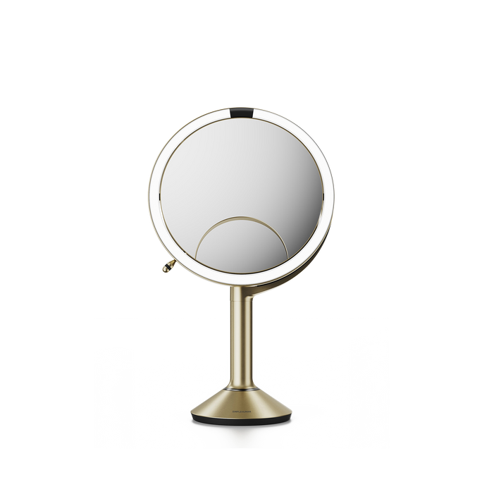Simplehuman's Sensor Mirror Trio in Matte Gold, front view. 